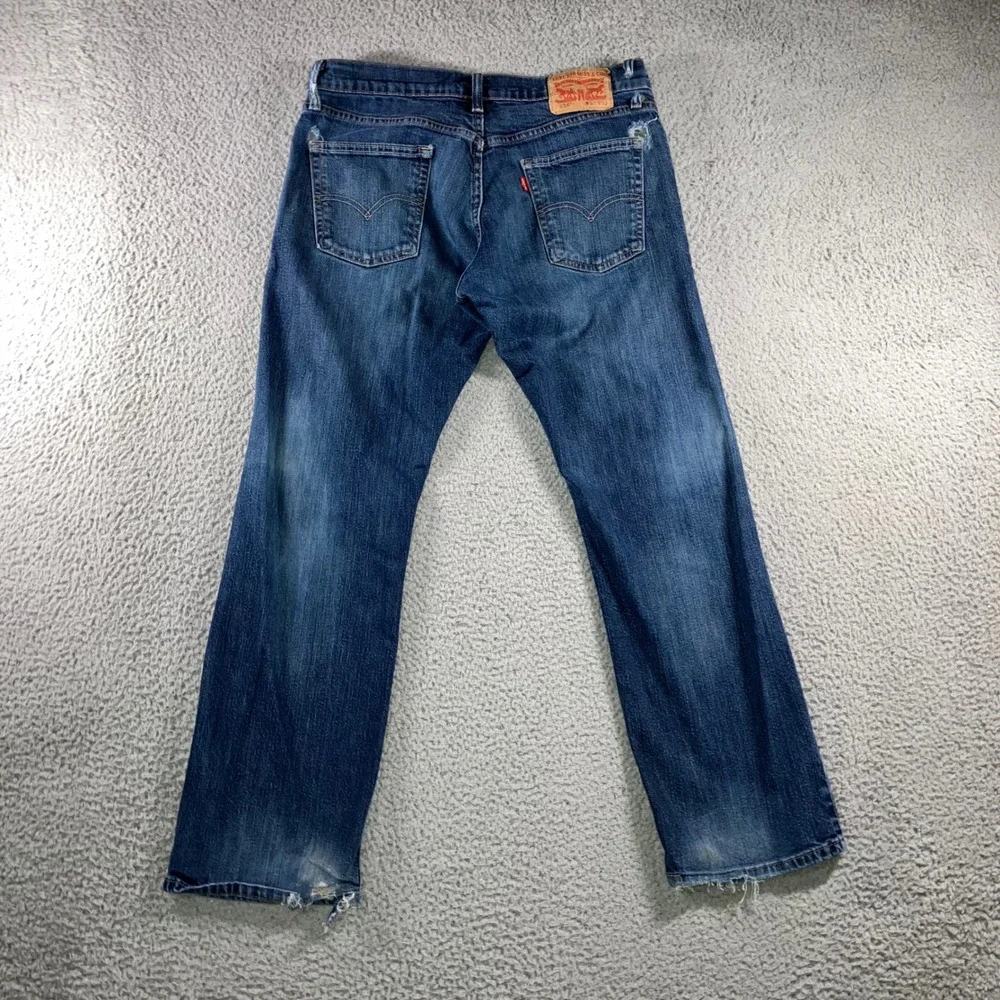 Levi 514 Straight Fit Jeans Mens 34x30 Blue Grunge Distressed Dark Wash Utility